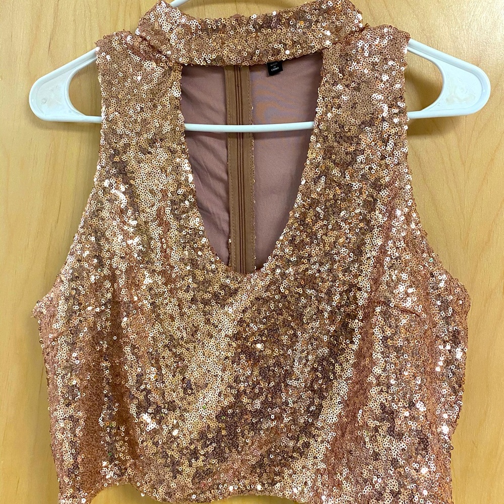 FashionNova Rose Gold Sequins Top